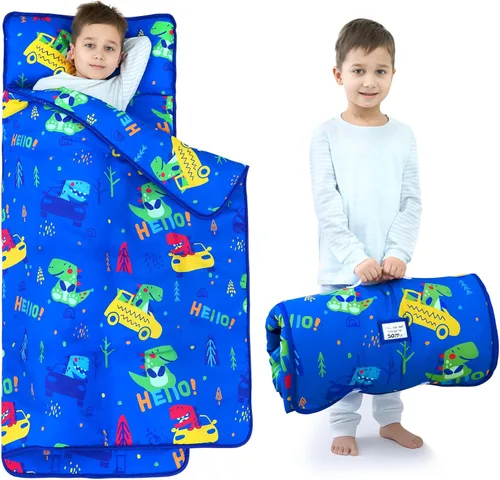 Miniatura 11 de UOMNY Tapete para siesta para niñas y niños pequeños con almohada extraíble y manta con diseño de mariposa, saco de dormir para preescolar