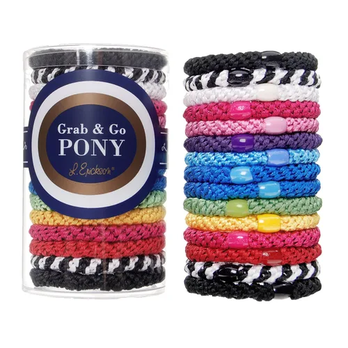 Miniatura 11 de L. Erickson Lazos para el cabello grueso, paquete de 15 tubos para poni Grab & Go - Bandas sin arrugas sin daños con fuerte sujeción para mujeres