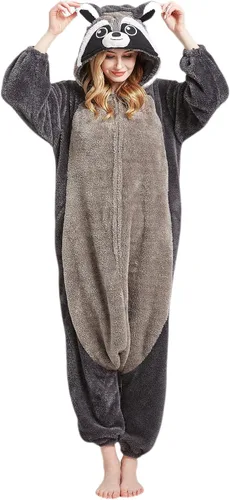 DarkCom Raccoon Onesie Halloween Costume One Piece Unisex Adult Pajamas Women Men Sleepwear Christmas Pajamas