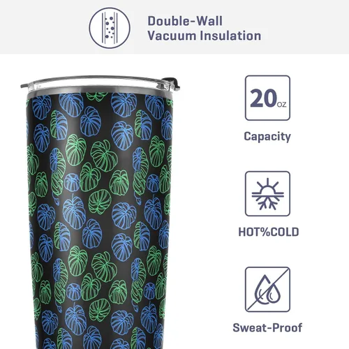 Miniatura 4 de Plant Green Monstera Deliciosa Stainless Steel vacuum insulated water bottle with Straw Leak Resistant Flip travel coffee mug for outdoor reusable