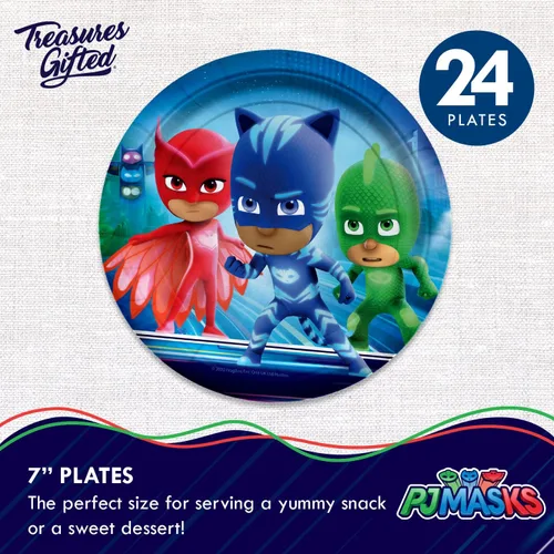 Miniatura 3 de Treasures Gifted Suministros para fiesta de cumpleaños con licencia oficial de PJ Masks - Sirve a 24 invitados - Juego clásico de vajilla PJ Masks