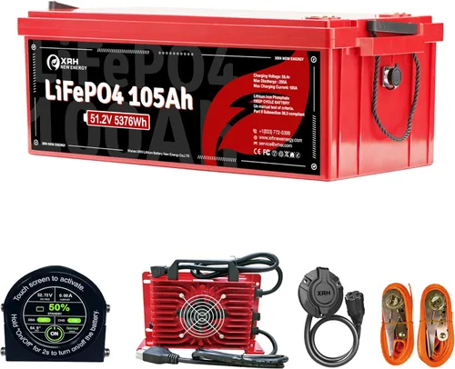 Miniatura 9 de XRH - Batería de litio LiFePO4 de pequeño volumen de 12 V 300 Ah, BMS integrado de 200 A, potencia máxima de 2560 W, 4000-15000 ciclos profundos