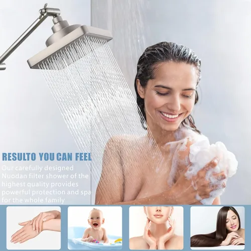 Miniatura 7 de Cabezal de ducha de lluvia de alta presión con filtro – Filtro cuadrado de 6 pulgadas para eliminar el cloro y sustancias nocivas, mejorar
