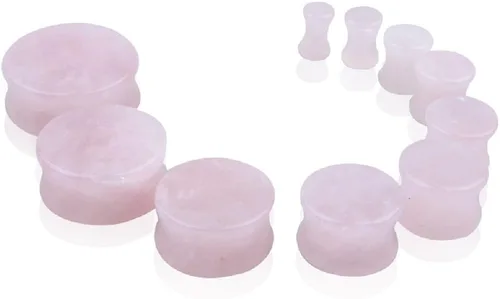 Miniatura 4 de NewZenro 2Pairs Rose Quartz Aventurine Natural Organic Stone Ear Plugs Gauges Tunnel Expanders Stretcher Double Flared Tiendaite Flesh Piercings