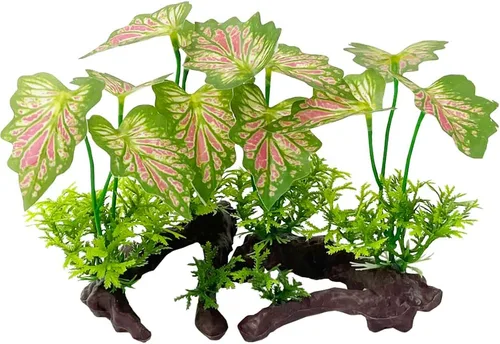 Miniatura 9 de Aquarium Plant Fish Tank Decoration Small Plastic Artificial Plant Goldfish Fish Hide (Rainforest Leafs-Pink-Height-Set) (Green/Yellow-2pcs-Set)