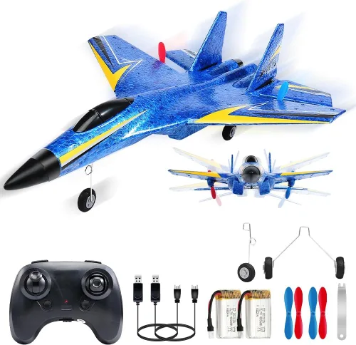 Miniatura 12 de Fremego Avión RC F22 de 2.4GHz con Control Remoto con Estabilizador Giroscópico, Luces LED y Baterías Duales, Planeador RC de Vuelo Fácil