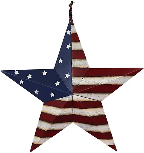 Decoración patriótica de pared de metal con estrella de granero para interiores y exteriores, decoración primitiva, adornos de estrella para el 4 de