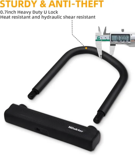 Miniatura 4 de NDakter Cerraduras de bicicleta antirrobo, cerradura en U de bicicleta para bicicleta eléctrica, grillete de 0.71 pulgadas con 3 llaves