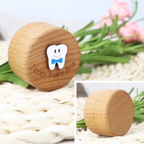 Miniatura 2 de Caja de madera de hadas de dientes para niñas y niños, bonita caja de dientes con dientes 3D, almacenamiento de dientes perdidos para niños, caja