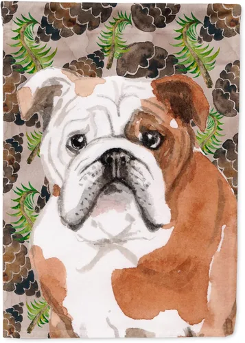 Caroline's Treasures BB9591CHF - Bandera de Bulldog inglés con piñas de pino, manga grande, para porche, para colgar en la pared, poliéster, tamaño