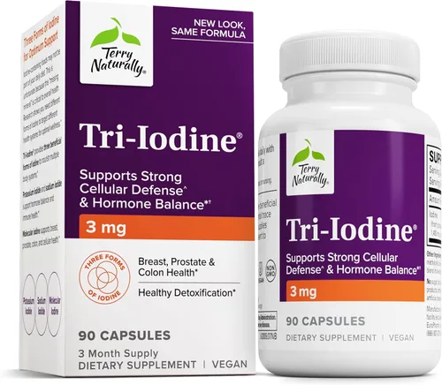 Terry Naturally Tri-yodo 3 mg - 90 cápsulas - Apoya una fuerte defensa celular y equilibrio hormonal - Sin OMG, vegano, kosher, sin gluten - 90
