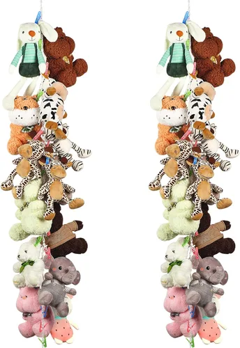 Hotop 2 unidades de cadena de almacenamiento de animales de peluche colgantes con 40 clips de plástico de 79 pulgadas con ganchos para colgar en la