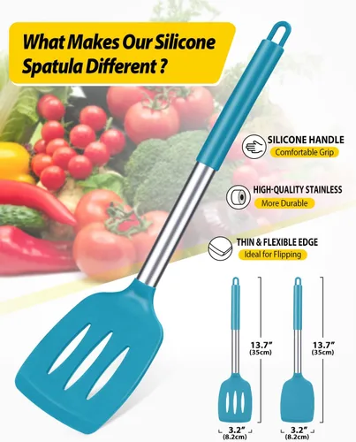 Miniatura 2 de Paquete de 2 espátulas de cocina sólidas de silicona, antiadherentes, utensilios de cocina sin BPA, resistentes al calor, utensilios de cocina Azul