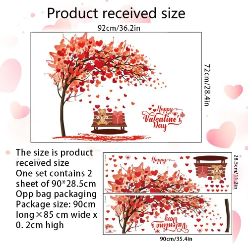 Miniatura 6 de Adhesivo de pared para el día de San Valentín, diseño de árbol de corazón con corazones rojos en 3D, calcomanías de pared para despegar y pegar