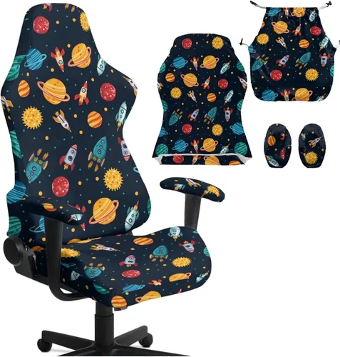 Fundas para sillas de videojuegos de dibujos animados con diseño de planetas para adultos, sillas de videojuegos de cohetes de dibujos animados con