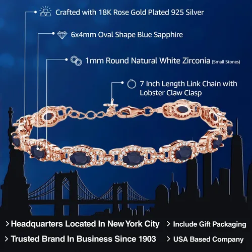 Miniatura 61 de Gem Stone King 18K Rose Gold Plated Silver Oval Gemstone Birthstone Tennis Bracelet For Women Oval 6X4MM 7 Inch With 1 Inch Extender Fine
