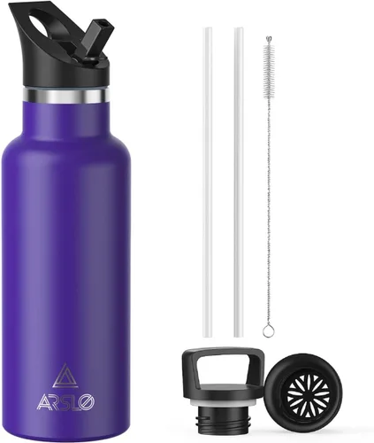 Miniatura 40 de Botellas de agua de doble pared de acero inoxidable, botella aislada al vacío con tapa con popote, botella de agua aislada mantiene el agua fría