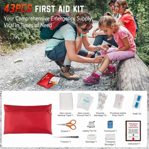 Miniatura 7 de Kit de emergencia en carretera para vehículos, kit de primeros auxilios de emergencia con compresor de aire portátil, cables de puente resistentes