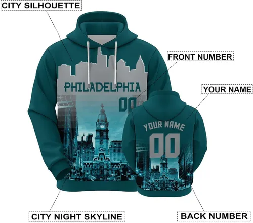 Miniatura 2 de Custom Football Hoodies City Night Skyline Personalized Sweatshirt Name Number Fan Gift Pullover for Men Women Youth