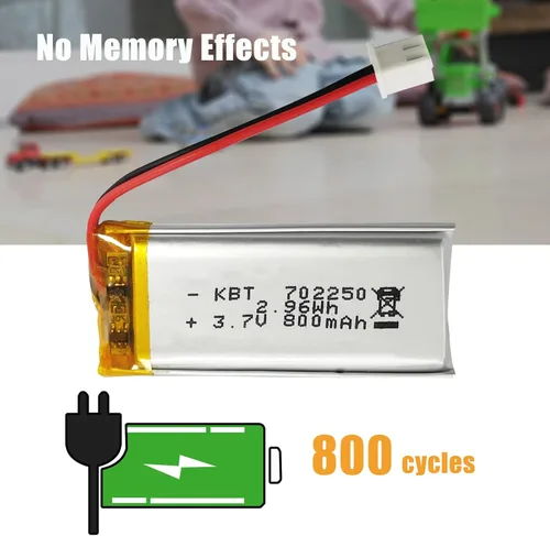 Miniatura 3 de Batería de polímero de litio KBT 3.7V 800mAh: 702250 Baterías de repuesto de iones de litio recargables Lipo con conector PH 2.54 JST, conector