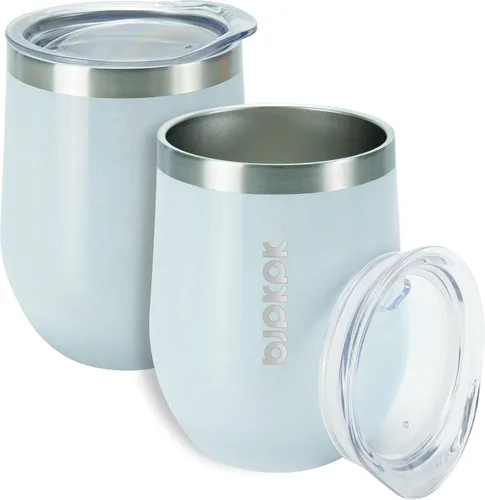Miniatura 31 de BJPKPK 2 vasos de vino aislados de 12 onzas, tazas de café al vacío de doble pared de 12 onzas con tapa, vasos de vino de acero inoxidable A-verde
