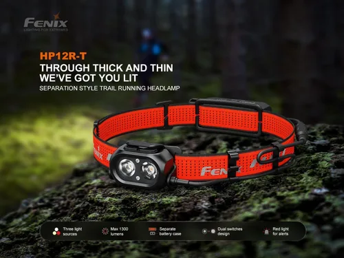 Miniatura 2 de Fenix HP12R-T - Linterna frontal recargable de 1300 lúmenes, diseño de potencia dividida, modos de luz blanca/blanca neutra/roja con organizador