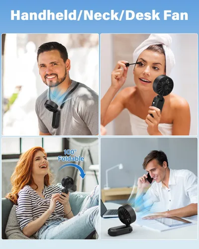 Miniatura 6 de AMACOOL Ventilador de mano plegable recargable, cable tipo C integrado, ventilador personal de 5 velocidades, tiempo de funcionamiento máximo de 17