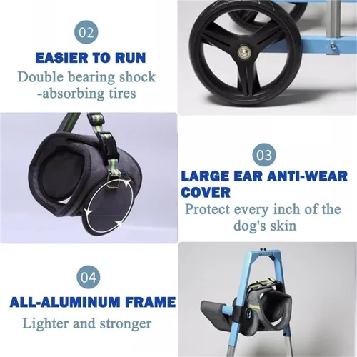 Miniatura 6 de Silla de ruedas ajustable para perros con patas delanteras, ayuda de movilidad ligera para mascotas con movilidad limitada, carrito de apoyo