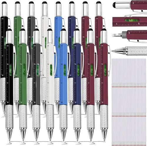 Miniatura 29 de Zhanmai 16 Piezas Bolígrafos Multiherramienta 6 en 1 Juego de Bolígrafos Multi-herramienta con Repuestos para Regalos de Cumpleaños de Hombres