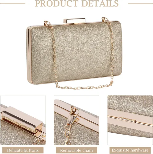 Miniatura 4 de Emprier Bolso de noche vintage para mujer, con purpurina, para novia, graduación, boda, fiesta, sobre, bolso de hombro