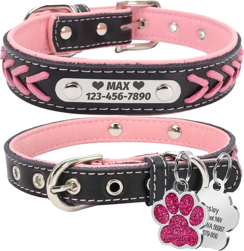 Miniatura 10 de Collares de perro personalizados, collar de perro de transferencia de calor con nombre y número de teléfono, collar de perro de cuero acolchado