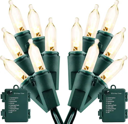 Luces de Navidad - Tiras de luces operadas con batería de 50 luces LED, mini luces con temporizador automático y 8 modos de iluminación para corona