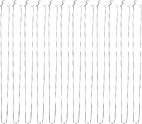 Outus paquete de 12 cadenas de hierro para bricolaje, collares plateados con cierre de langosta para suministros de joyería (50,8 cm)