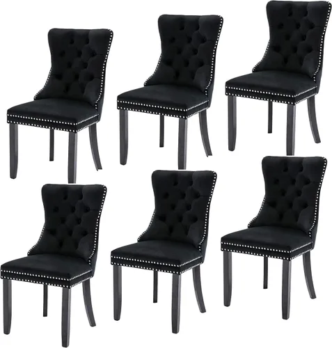 Miniatura 38 de Juego de 6 sillas de comedor modernas para sala de estar, cocina, patas de madera maciza, cojín acolchado de tela de lino, asiento y respaldo