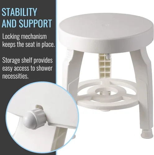 Miniatura 4 de HealthSmart Swivel Shower Stool Seat with Storage Shelf, Rotating Shower Chair for Bathtub, Tool-Free Assembly, White