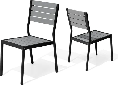 Miniatura 17 de Pellebant Juego de 2 sillas de comedor apilables para exteriores, sillas de patio de aluminio con brazos, para todo tipo de clima, para jardín, Negro
