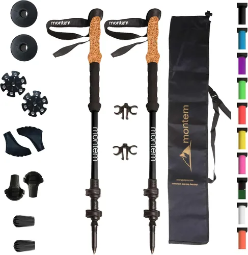 Miniatura 8 de Montem Bastones ultrarresistentes para trekking, caminatas y senderismo - Un par (2 bastones) - Plegables, ligeros, con bloqueo rápido, resistentes