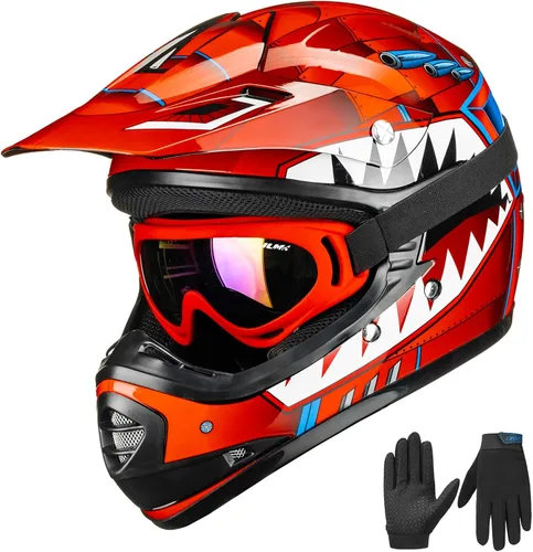 Miniatura 8 de ILM Casco de Motocross ATV para Jóvenes Niños con Gafas Guantes Deportivos Bicicleta de Tierra Motocicleta Todoterreno Aprobado por DOT B07(Youth-S
