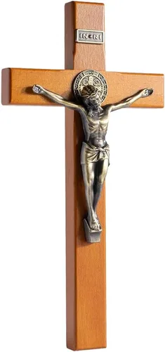 Miniatura 10 de KUXBET Crucifijo de Pie Cruz con Soporte Desmontable de 10.6 Pulgadas Cruz de Madera Católica de Jesucristo para Colgar en la Pared para Decoración