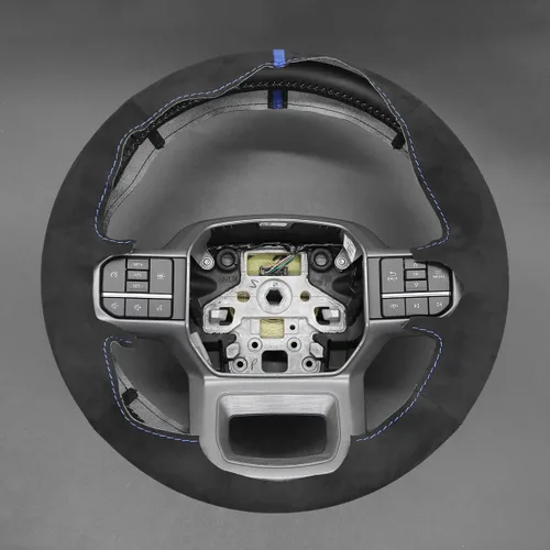 Miniatura 3 de MEWANT Funda de volante de automóvil brillante de fibra de carbono y gamuza cosida a mano para Ford F-150 2021-2023 / F-150 Lightning 2022-2023