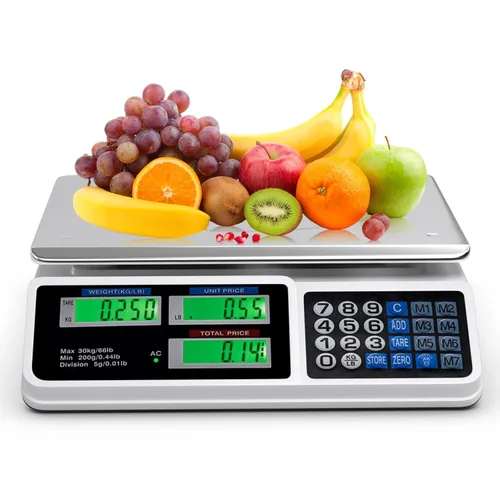Goplus Báscula de computación de precio de 66 libras, báscula digital comercial de alimentos con plataforma grande de acero inoxidable, función de