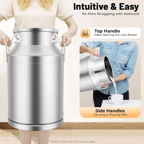 Miniatura 3 de Lata de leche de acero inoxidable de 40 litros/10.56 galones, cubo de jarra de leche resistente con mango ergonómico y tapa hermética, recipiente