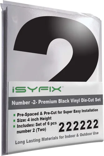 Miniatura 74 de iSYFIX Calcomanías de vinilo negro con el número 7 (siete), paquete de 6 calcomanías autoadhesivas de 7 pulgadas, calcomanías troqueladas y Negro