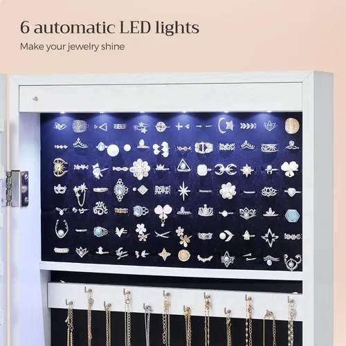 Miniatura 4 de Songmics - UJJC93W - Armario para joyas que se puede cerrar con llave, de montaje en pared o puerta, con espejo de 6 luces LED, para organización