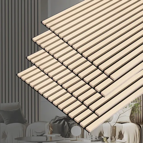 Miniatura 14 de Paneles de pared acústicos 3D con listones y acabado en madera, paquete de 2 paneles de absorción de sonido para estudio, oficina, sala de estar