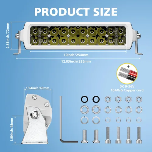 Miniatura 8 de Barra de luz LED de 12 pulgadas EK ENNOKING de doble fila, foco marino blanco, alta luminosidad, 100 W, luz LED de haz puntual y de inundación, luz