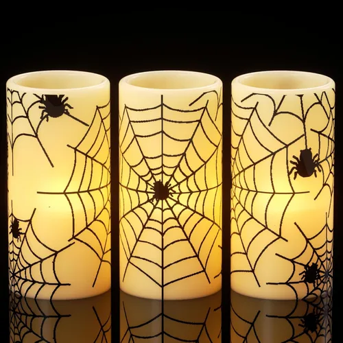Miniatura 10 de Wondise Velas parpadeantes sin llama de Halloween con temporizador de 6 horas, velas LED de cera real que funcionan con pilas, juego de 3 velas