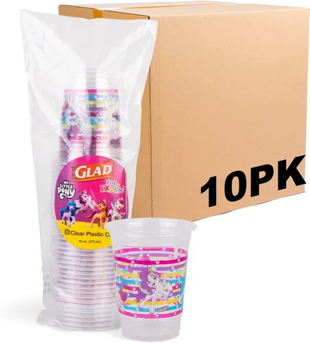 Glad My Little Pony - Vasos de plástico desechables transparentes para niños, divertidos, resistentes, aptos para niños, vasos de plástico para uso