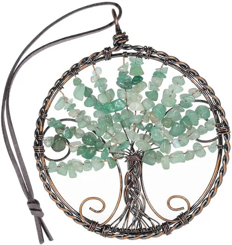 Miniatura 11 de Árbol de la vida con piedra de cristal curativo, adorno colgante para el hogar, oficina, automóvil, decoración colgante para Feng Shui, decoración