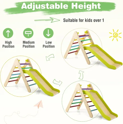 Miniatura 3 de HONEY JOY Escaladora triangular con rampa, escalera triangular para niños para guardería, gimnasio y parque infantil, juguetes de escalada Colorido